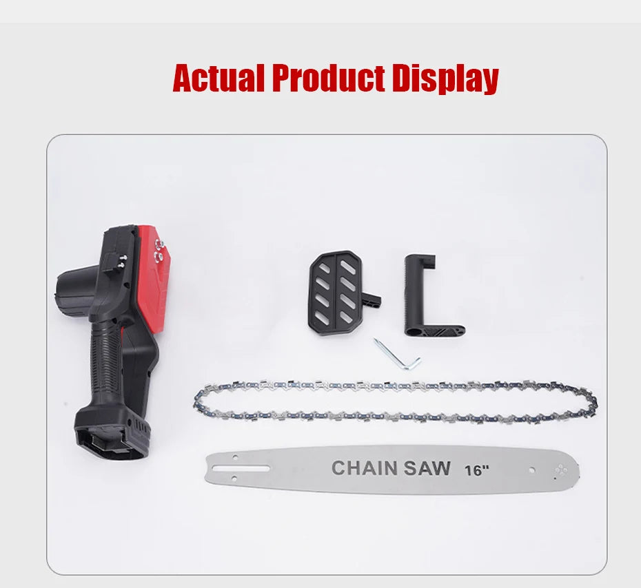 12/16 Inch Cordless Electric Chain Saw Brushless Motor 22000RPM Lithium Battery Powered For Tree Felling Woodworking Garden Tool