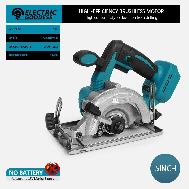 5/7-inch Cordless Circular Saw 5000rpm Brushless Woodworking Saw 45degree Cut Adjustment Circular Saw For Makita 18V Battery Pin