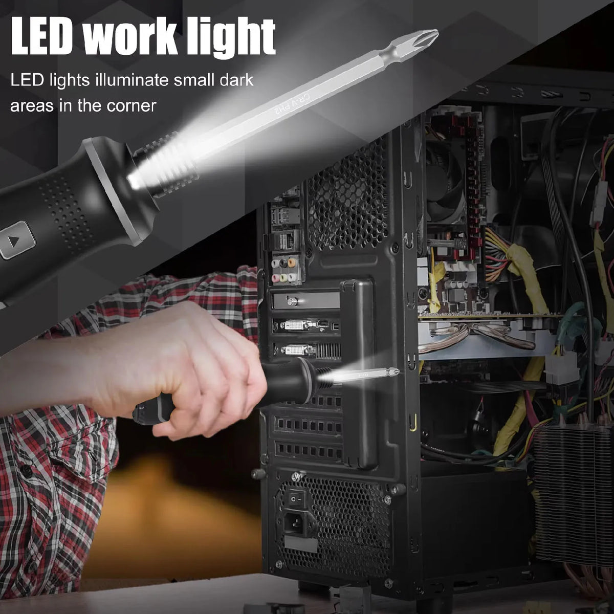 1pc Built-in 2000mAh Li-on Battery Screwdriver Set Electric Screwdriver Set LED Lights Two-layer Easy Install or Remove Screwdri