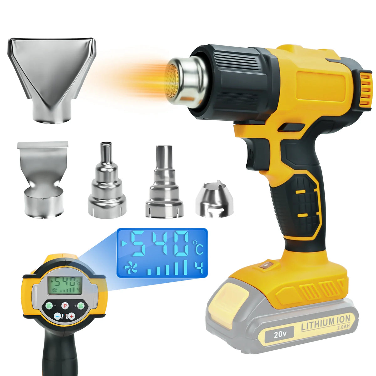 Cordless Heat Gun 300W 60℃-540℃ Fast Heating Soldering Hot Air Gun Handheld Electric Heat Gun for Dewalt 20V Battery Pin