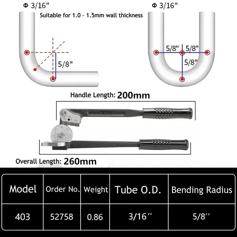 US RIDGID 400 Series Manual Stainless Steel Copper-Iron Pipe Bender 0-10mm