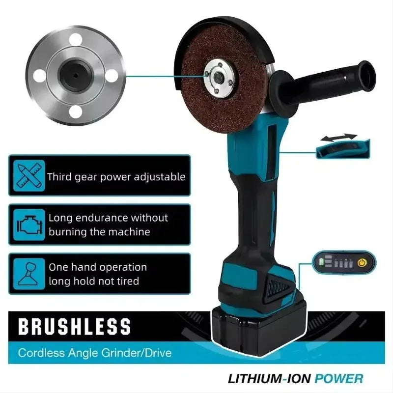 Makita DGA404 18V 125mm Brushless Angle Grinder Cordless Rechargeable Power Tool（2 Batteries and 1 tool）