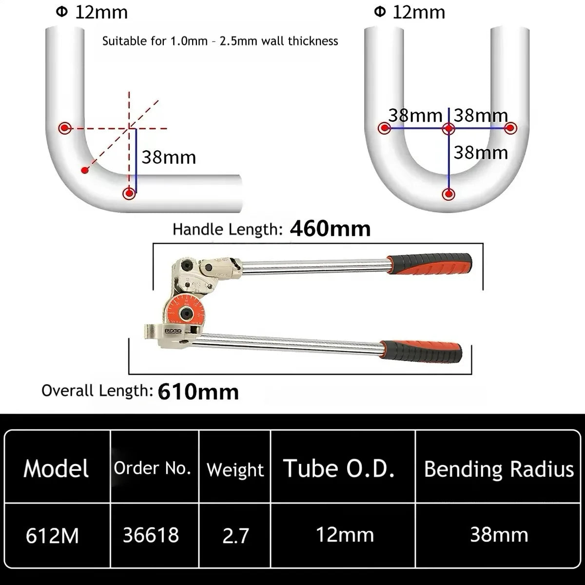 US RIDGID 315M 318M 408 412M 414M 416M 612M Manual Stainless Steel Copper-Iron Pipe Bender 0-10mm