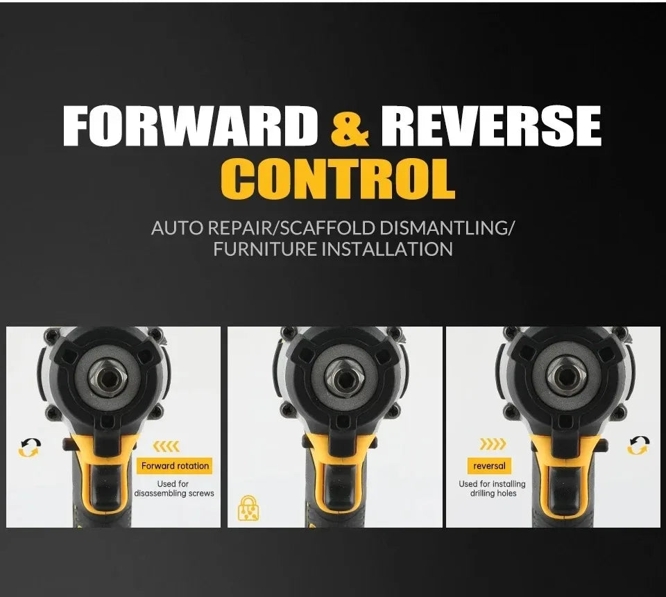 Wireless Impact Wrench Rechargeable High Torque 406Nm(Reverse) 1/2" 2500 PRM Universal For DEWALT 20V battery PIN