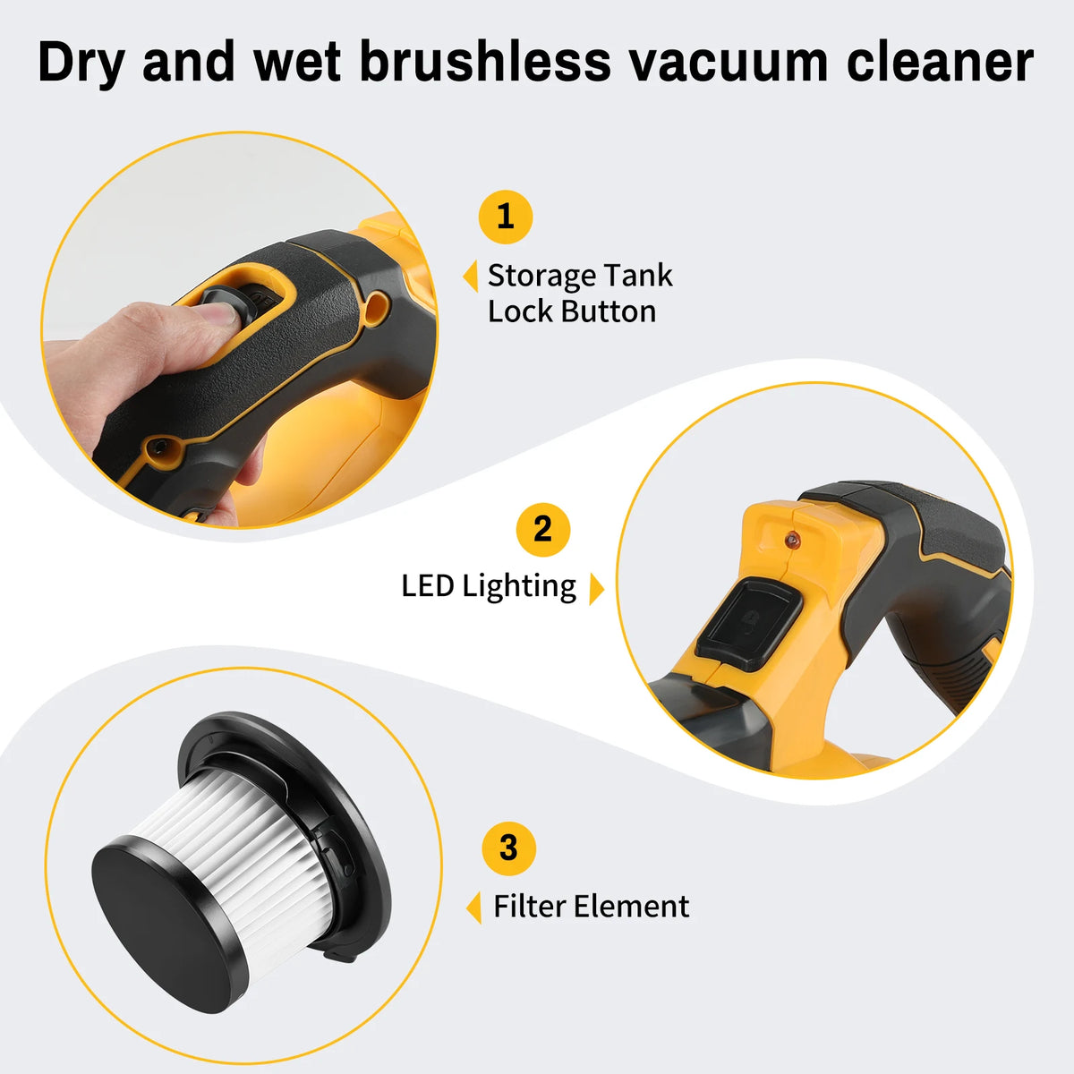 DEWALT DCV501 18V Handheld Wet Dry Vacuum Cleaner Cordless Design LED Light 0.7L Tank Multi Nozzles Car HomeWorkshop Power tools
