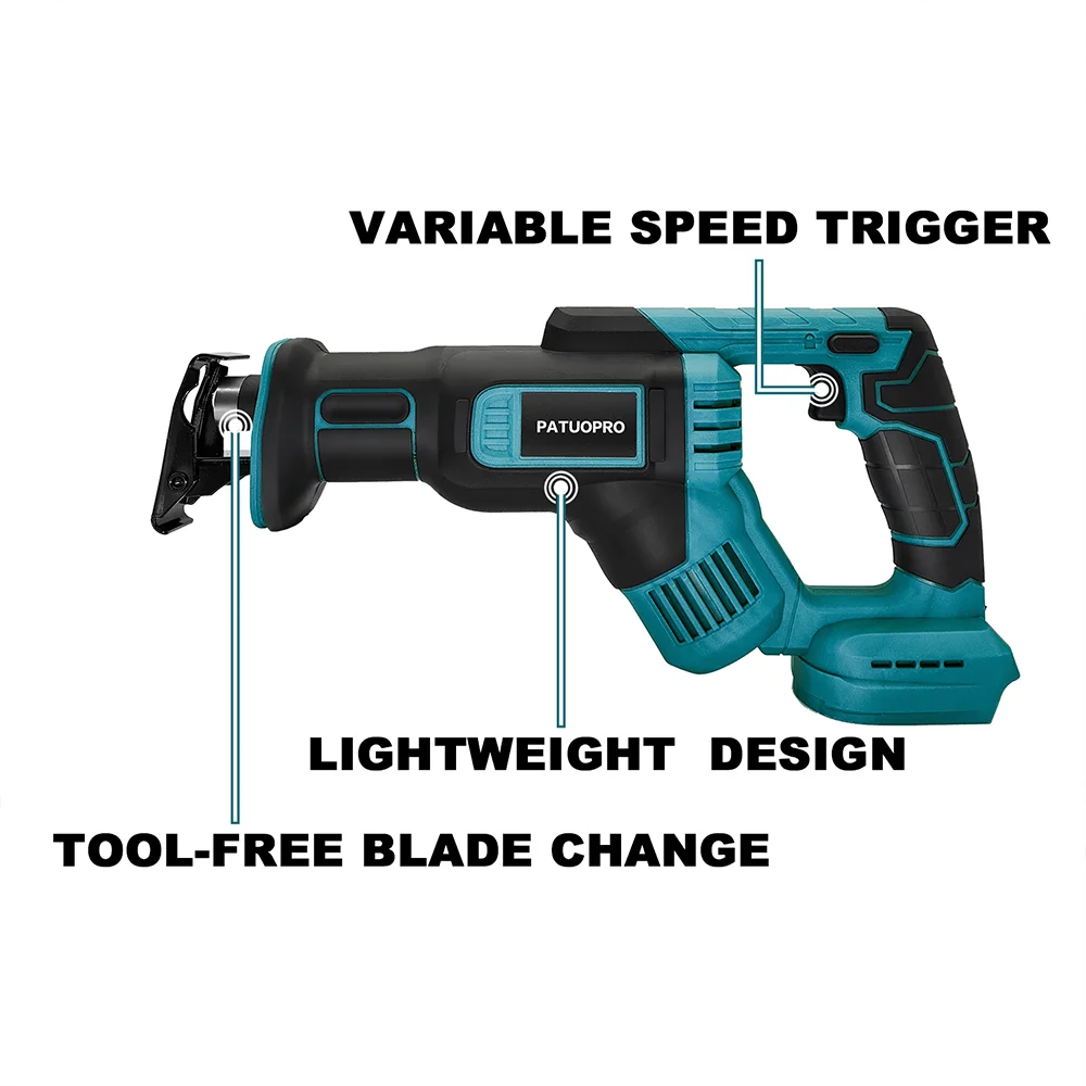 Cordless Reciprocating Saw Power Saw for Wood / Metal Cutting with 4pcs Blades Fit Makita 18v Battery(No Battery)