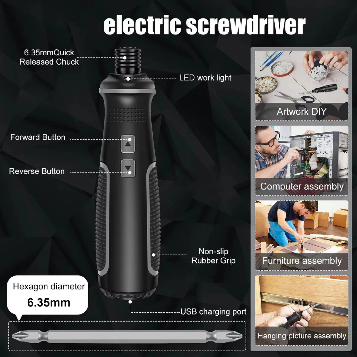 1pc Built-in 2000mAh Li-on Battery Screwdriver Set Electric Screwdriver Set LED Lights Two-layer Easy Install or Remove Screwdri