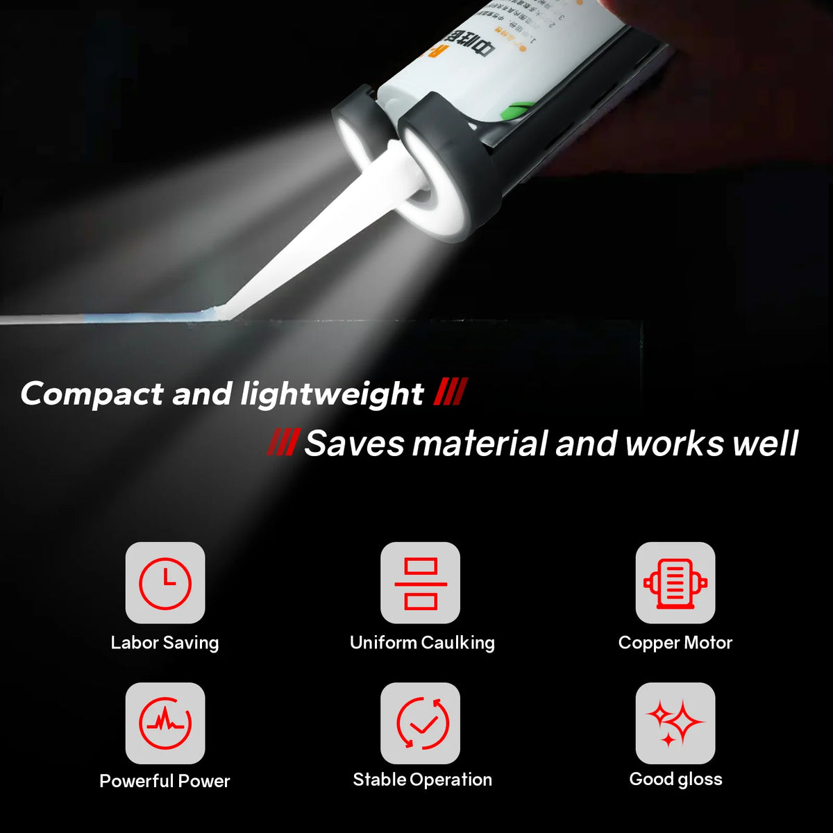 Cordless Caulking Gun 10Oz/300ml Electric Silicone Gun 4 Adjustable Speeds with LED Light for Milwaukee 18V Battery (No Battery)