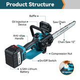 BABEQ 12 Inch Brushless Cordless Electric Chain Saw 6600W 20000RPM Auto Oiler For Makita 18V Battery Pin Garden Woodworking Tool