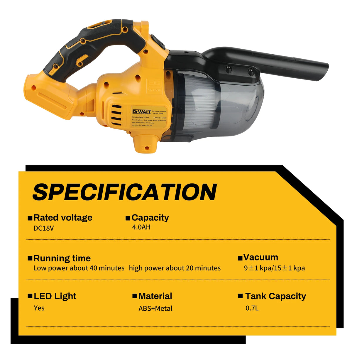 DEWALT DCV501 18V Handheld Wet Dry Vacuum Cleaner Cordless Design LED Light 0.7L Tank Multi Nozzles Car HomeWorkshop Power tools