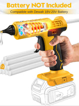 100W Cordless Hot Glue Gun for DeWalt 20V Battery (No Battery)&12 X 11mm Silicone Sticks Fast Heating Full Size Wireless Gun