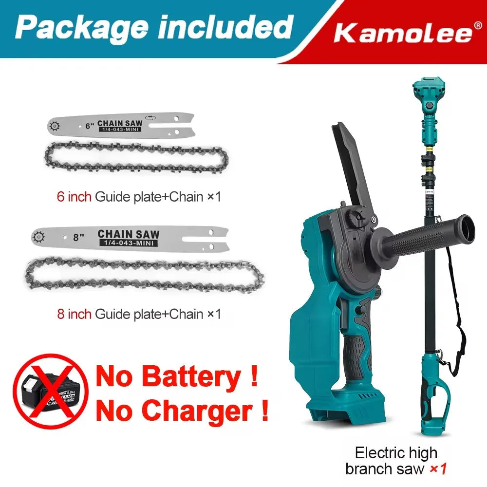 Kamolee Wireless Charging 6/8 inch Aerial Pruning Chainsaw Orchard Branch Pruning Electric Scissors 2.5m Extension Pole