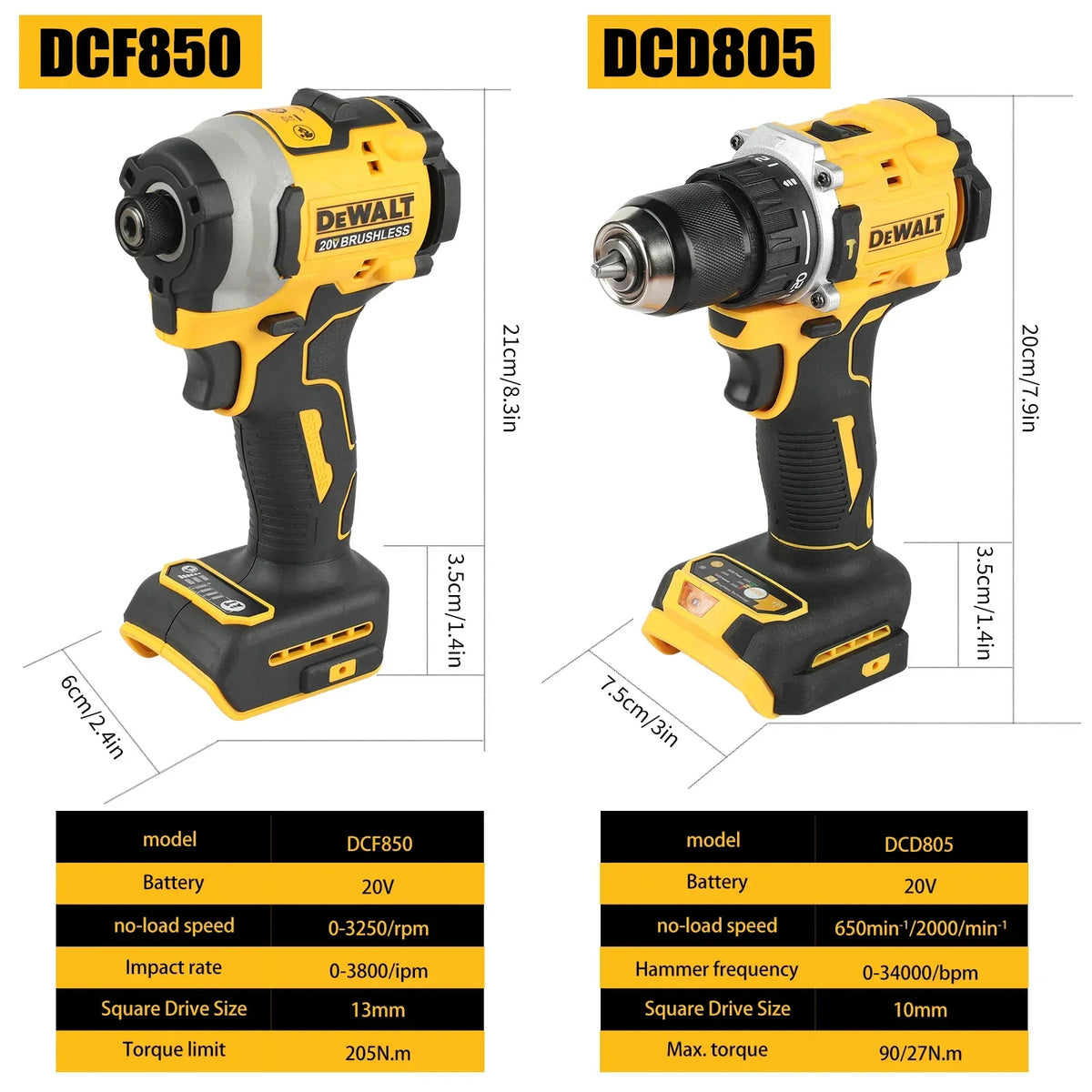 DEWALT 20V Cordless Tool Kit DCF850 Impact Driver + DCD805 Drill 205N.m Torque Construction Home DIY Assembly Hand tools