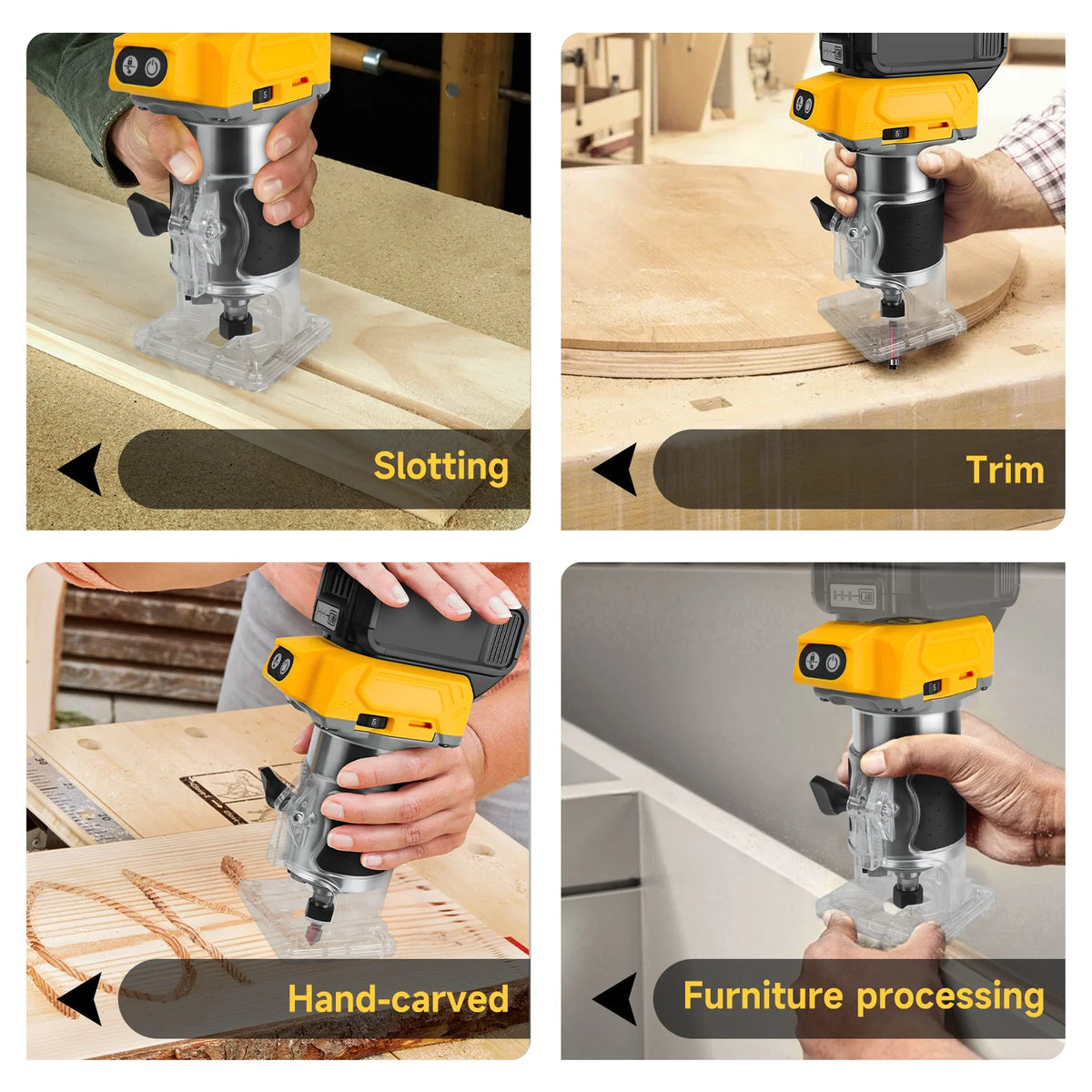 800W Brushless Electric Trimmer Woodworking Trimming Machine Wood Router Milling Engraving Slotting for Dewalt 20V Battery