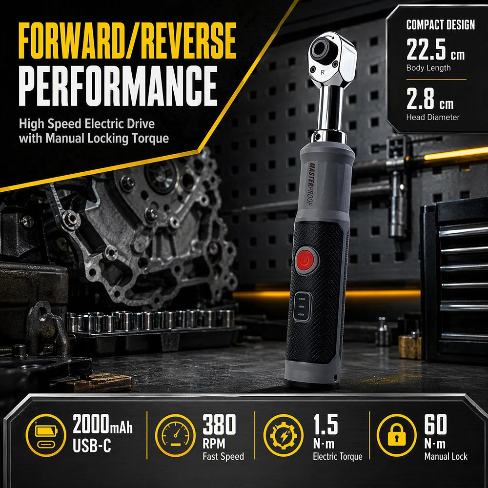 380RPM Electric Ratchet Wrench 1/4" 3/8" Bidirectional Ratchet Forward Reverse 60 N·m Manual 1.5 N·m Auto for Home DIY Repair