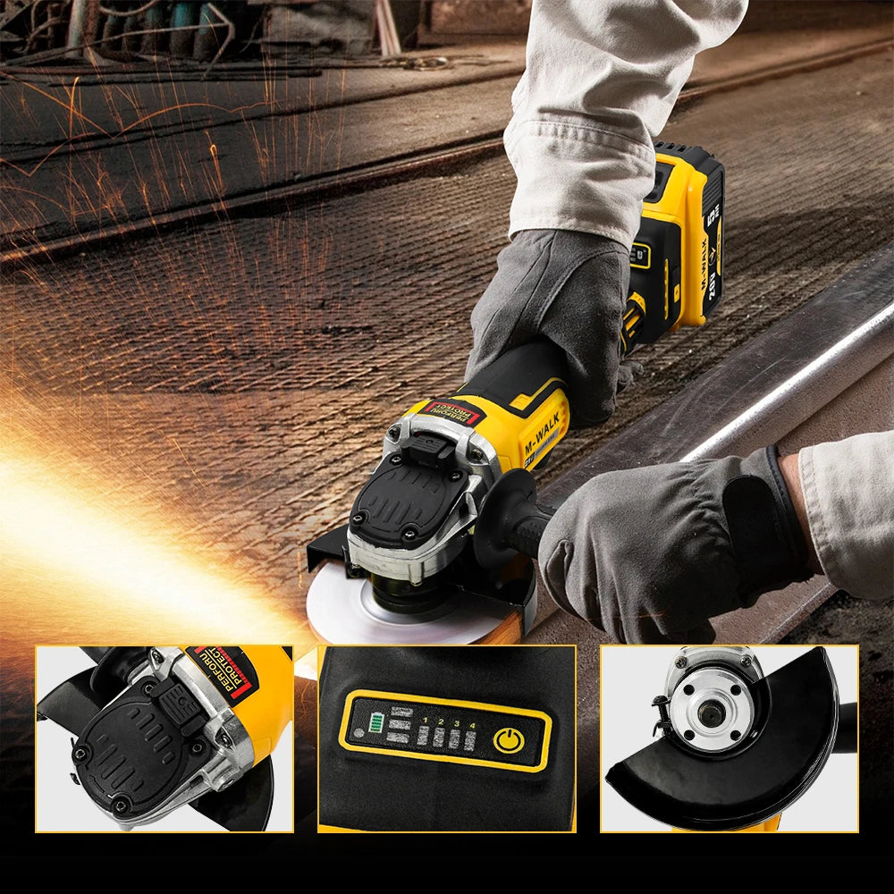 M-WALK 125mm Brushless Cordless Electric Angle Grinder 4 Gears 9000RPM Grinding Polisher Cutter Tool For Dewalt 18/20V Battery