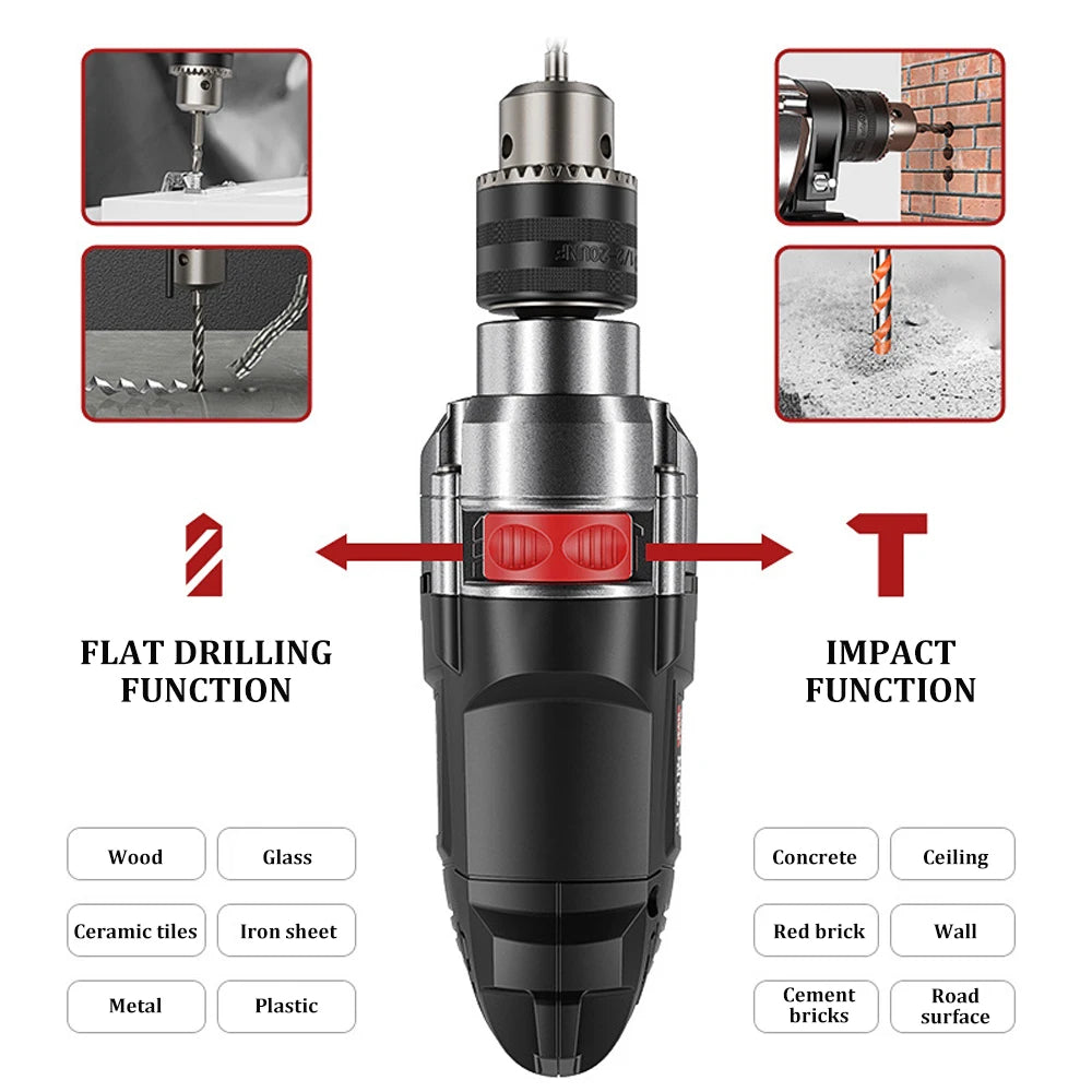 Multifunction Electric Drill Lmpact Drill Hammer Adjustable Speed Forward/Reverse Adjustable With Depth Scale EU Plug Hand Tool