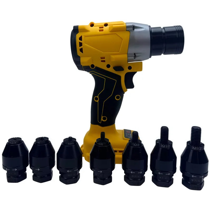 Brushless Cordless Rivet Nut Gun for DeWalt 20V Battery Electric Nut Riveter Kit with 6 Mandrels for Sheet