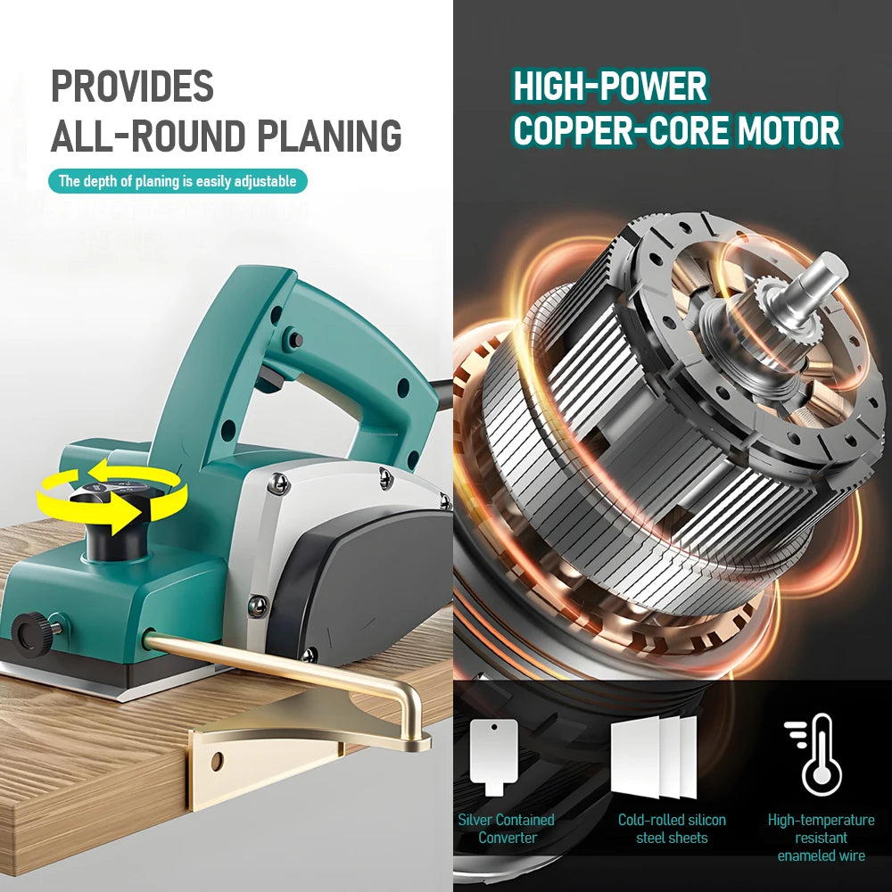 Electric Hand Planer 220V 1800W Multi-Functional Handheld Wood Planer Adjustable Depth Portable Electric Planer with Blade