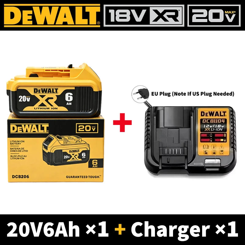 100% Original DEWALT XR 20V Battery 6Ah Rechargeable Li-Ion DCB206 Replacement Power Tool Battery Charger Combo DCB184 DCB200