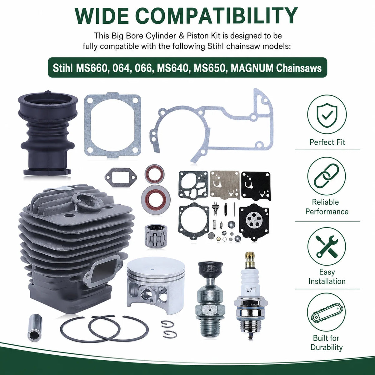 For Stihl MS660 066 064 MS640 MS650 Cylinder Piston Kit 56mm with Gasket Set Carb Kit Spark Plug Decomp Valve, 1122 020 1211