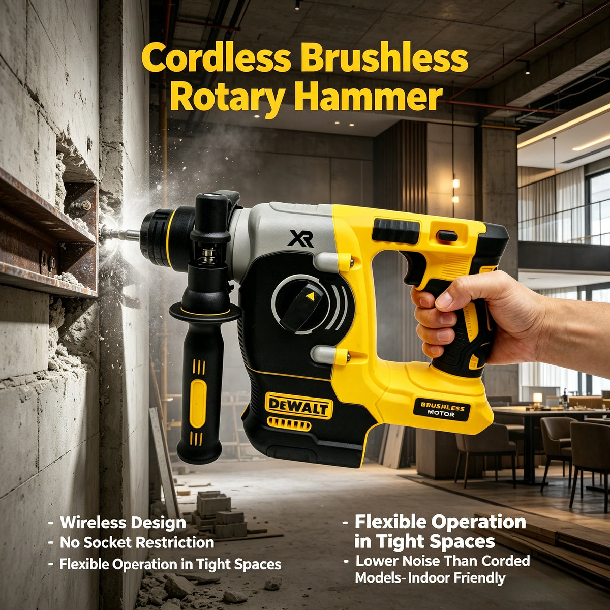 DEWALT 20V MAX SDS PLUS L Brushless Impact Rotary Hammer Drill, Cordless Hammer, Tool Only (Battery Not Included)