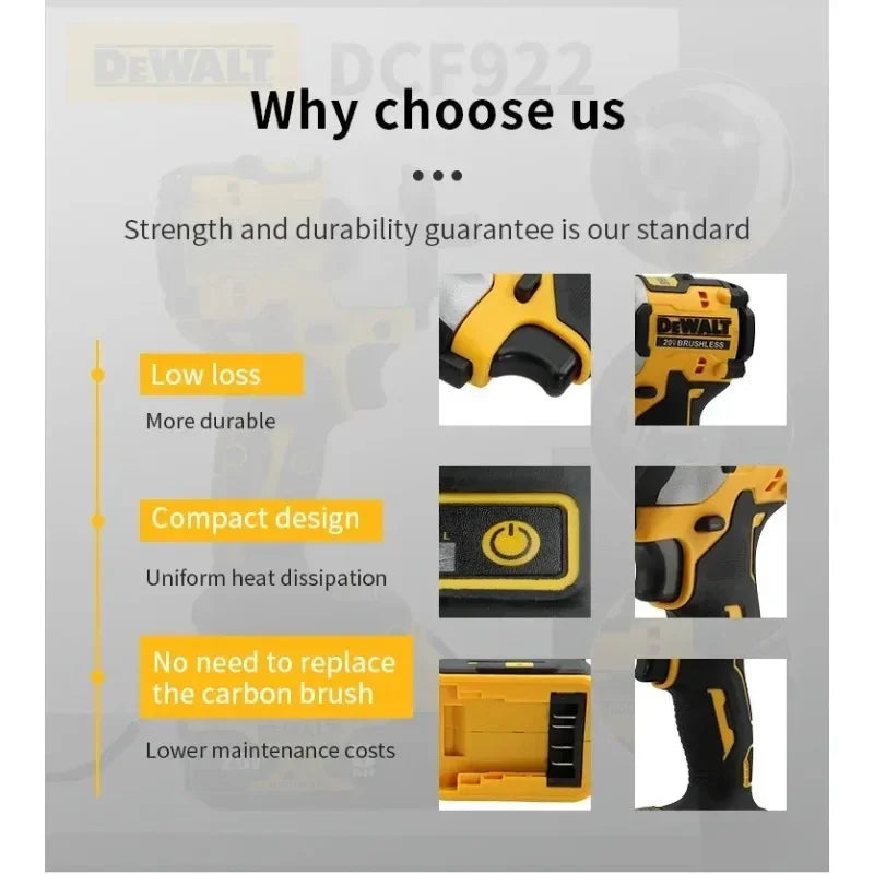 DEWALT DCF922 Wireless Impact Wrench Rechargeable High Torque 406Nm(Reverse) 1/2" 2500 RPM Universal 20V Battery Power Tools