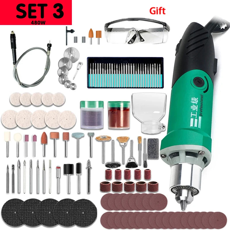 480W 6-Position Variable Speed High-Power Engraver Electric Drill Wood Carving Polishing Machine Rotary Tool With Flexible Shaft