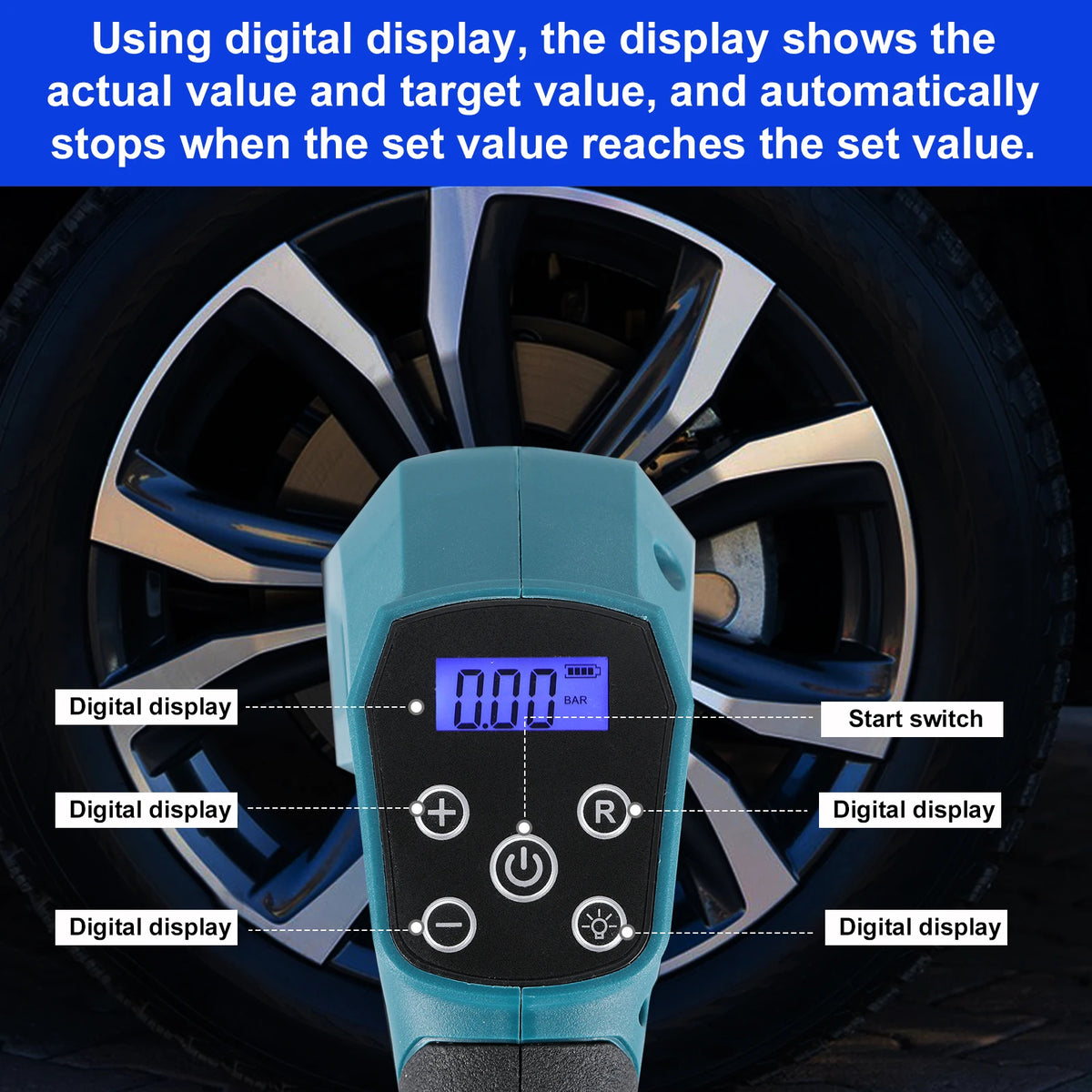 18V Cordless Air Pump For Car Bicycle Tires Balls Portable Car Tire Inflator Air Compressor For Makita 18V Battery, No battery