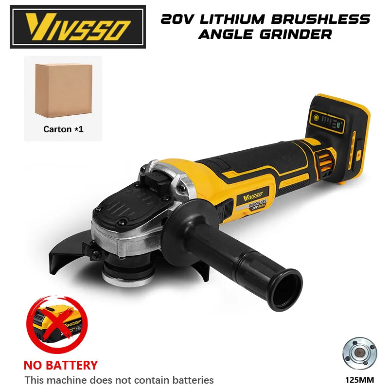 VIVSSO Angle Grinder 9000RPM Brushless Three Gear Speed Electric Angle Grinder Multi-function Grind For Dewalt 20v Battery Pins