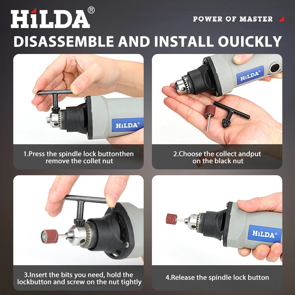 HILDA 400W Rotary Tool 6 Position Grinding Tools Mini Drill Electric Grinder Power Tools Variable Speed Mini Grinding Machine