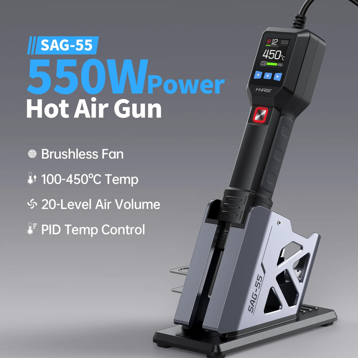 FNIRSI SAG-55 Hot Air Gun BGA Rework Solder Station Heat Gun 220V 550W Hair Dryer For Soldering SMD SMT Welding Repair Tool