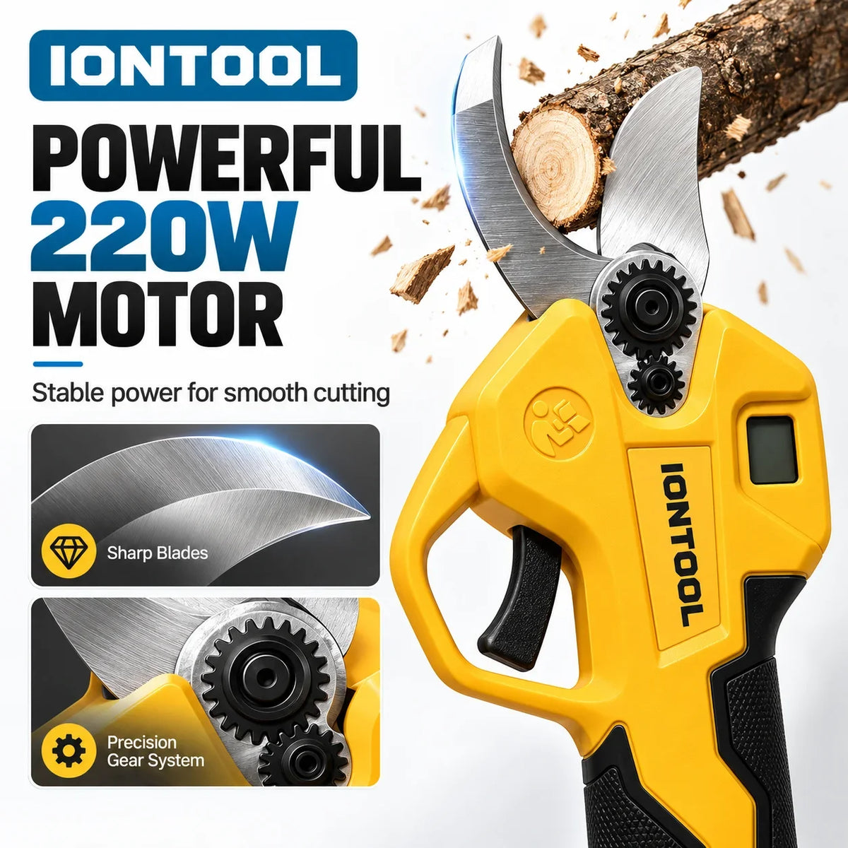 IONTOOL Yellow Cordless Electric Pruning Shears 3.0CM For Bonsai Trimming and Shrub Shaping and Rose Bush Pruning and Yard Care
