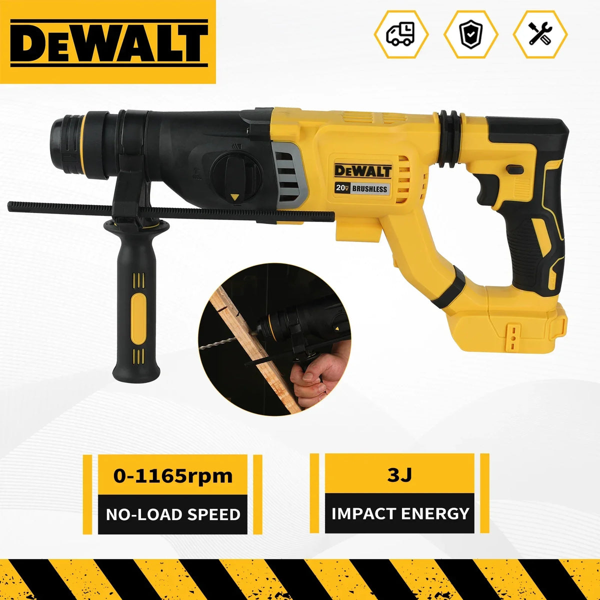 DEWALT DCH263B 20V MAX Brushless SDS Plus Rotary Hammer 28mm 3.0J SHOCKS 3-Mode D-Handle Bare Tool