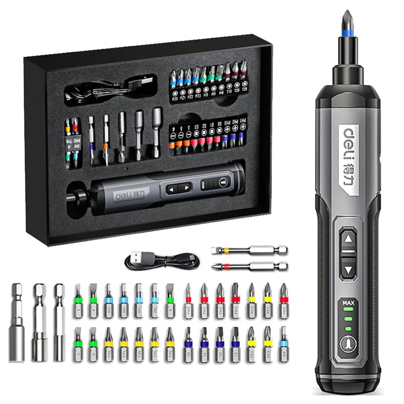DELI-Mini Electric Screwdriver Set, Multi-function Disassembly, Torque Repair Tools Kit, Household Cordless Power Drill Tools