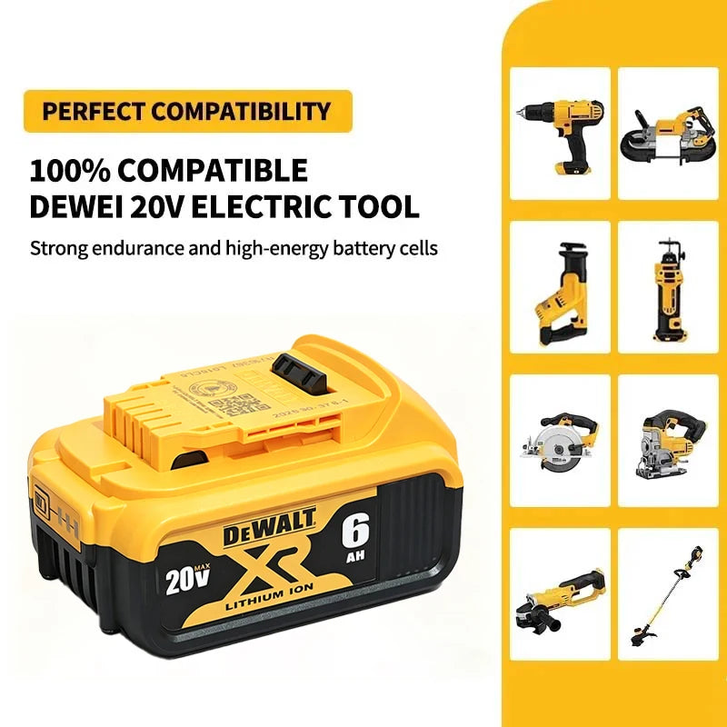 100% Genuine Dewalt XR Battery 20V 6.0AH 6000mAh DCB206 Rechargeable Power Tool Battery DCB1104 Charger Battery Combo Available
