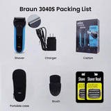 Braun Electric Shaver 3040s S3 Series Reciprocating Shaving Machine with Sideburn Trimmer Rechargeable Dry Wet Use Men's Razor
