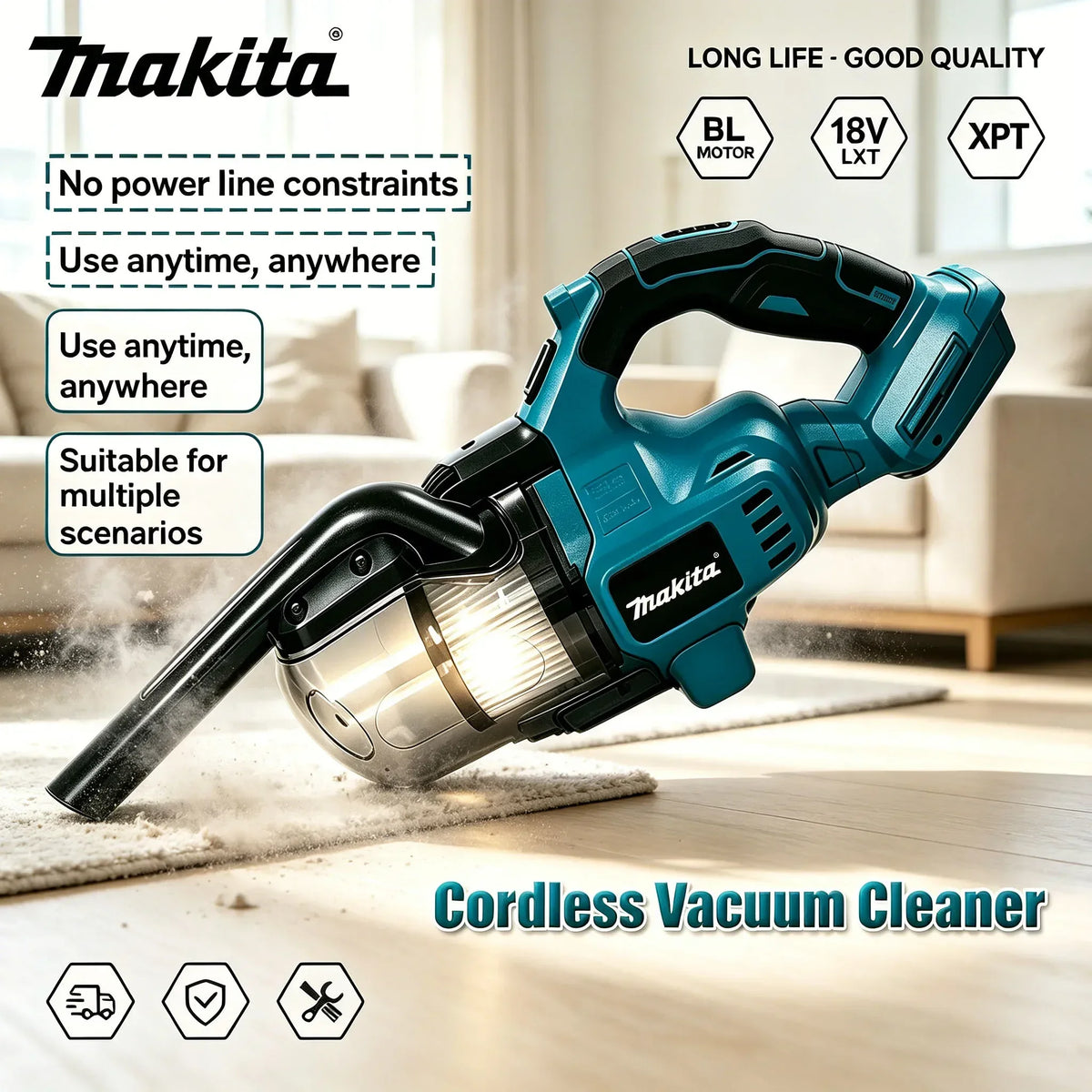 Makita Cordless Handheld Vacuum Cleaner 0.7L Capacity For Sofa Mattress Crumbs And Family Room Dust Cleanup Under Furniture
