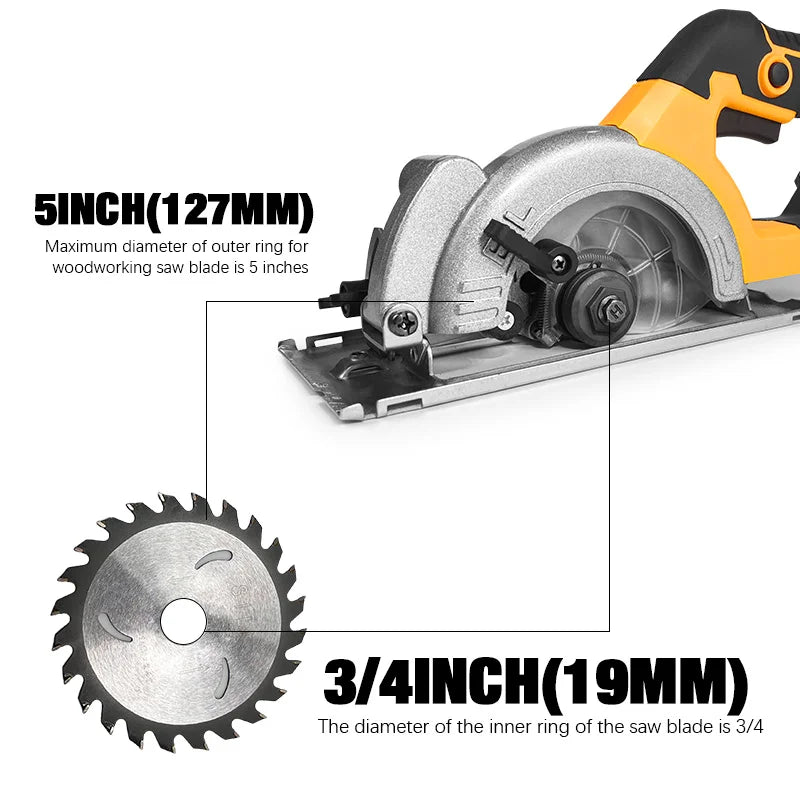 Electric Goddess 5in Brushless Electric Circular Saw ﻿1000W Handheld Woodwork Saw Power Tool ﻿﻿For Dewalt 20V Battery Pin