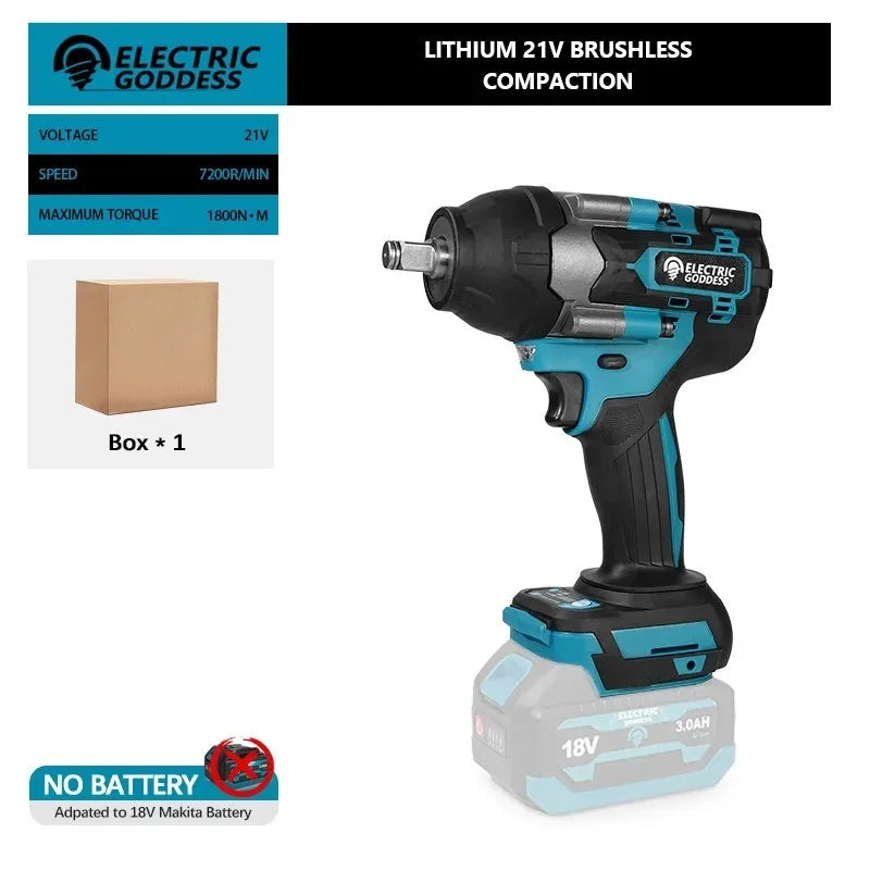 Electric Goddess Brushless Electric Impact Wrench Cordless Electric Wrench 1/2 inch for Makita 18V Battery Pin Screwdriver Tool