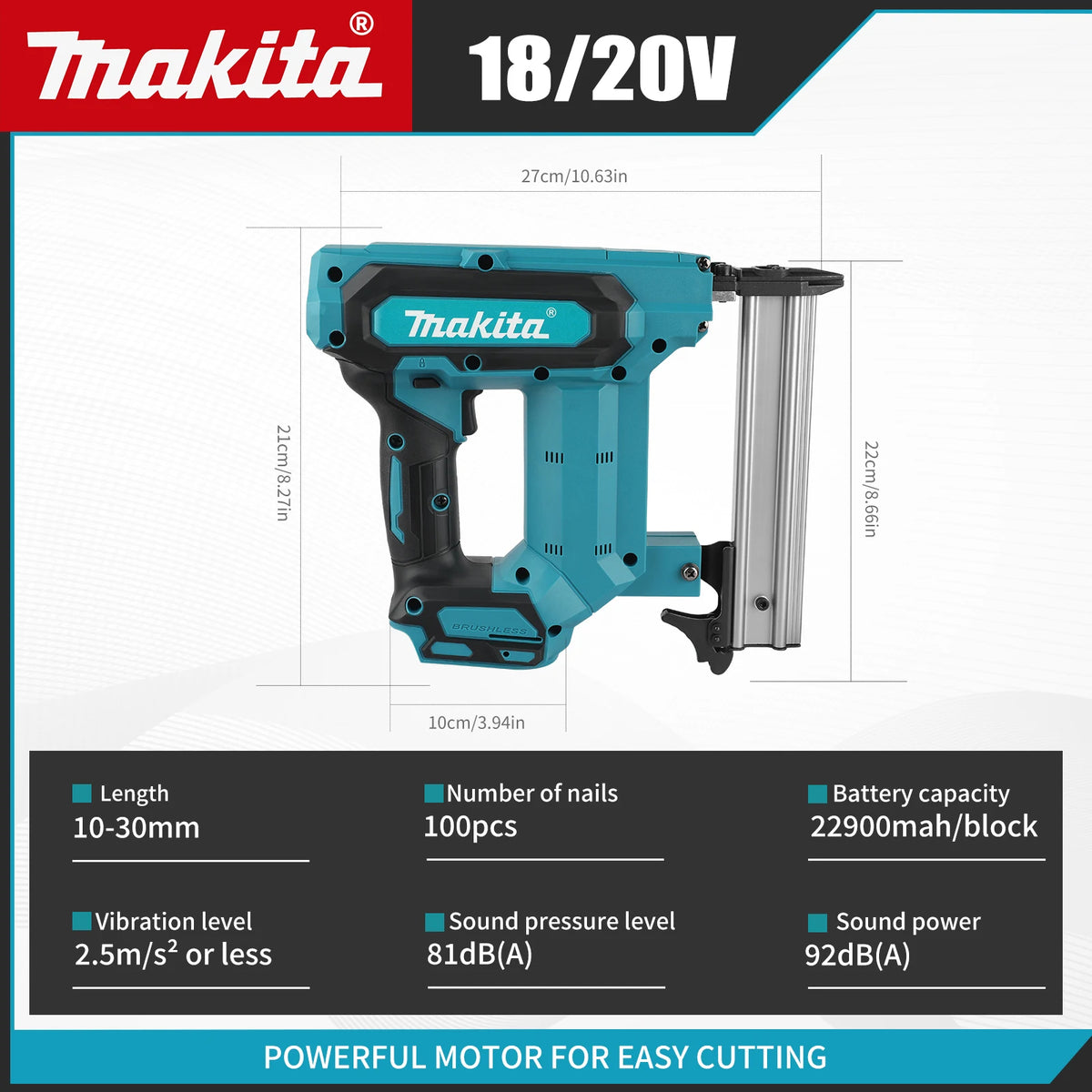Makita F30 Old/New 18V Battery Brushless Cordless Brad Impact Nail Gun 10-30mm 18Ga Single/Burst Woodworking Too