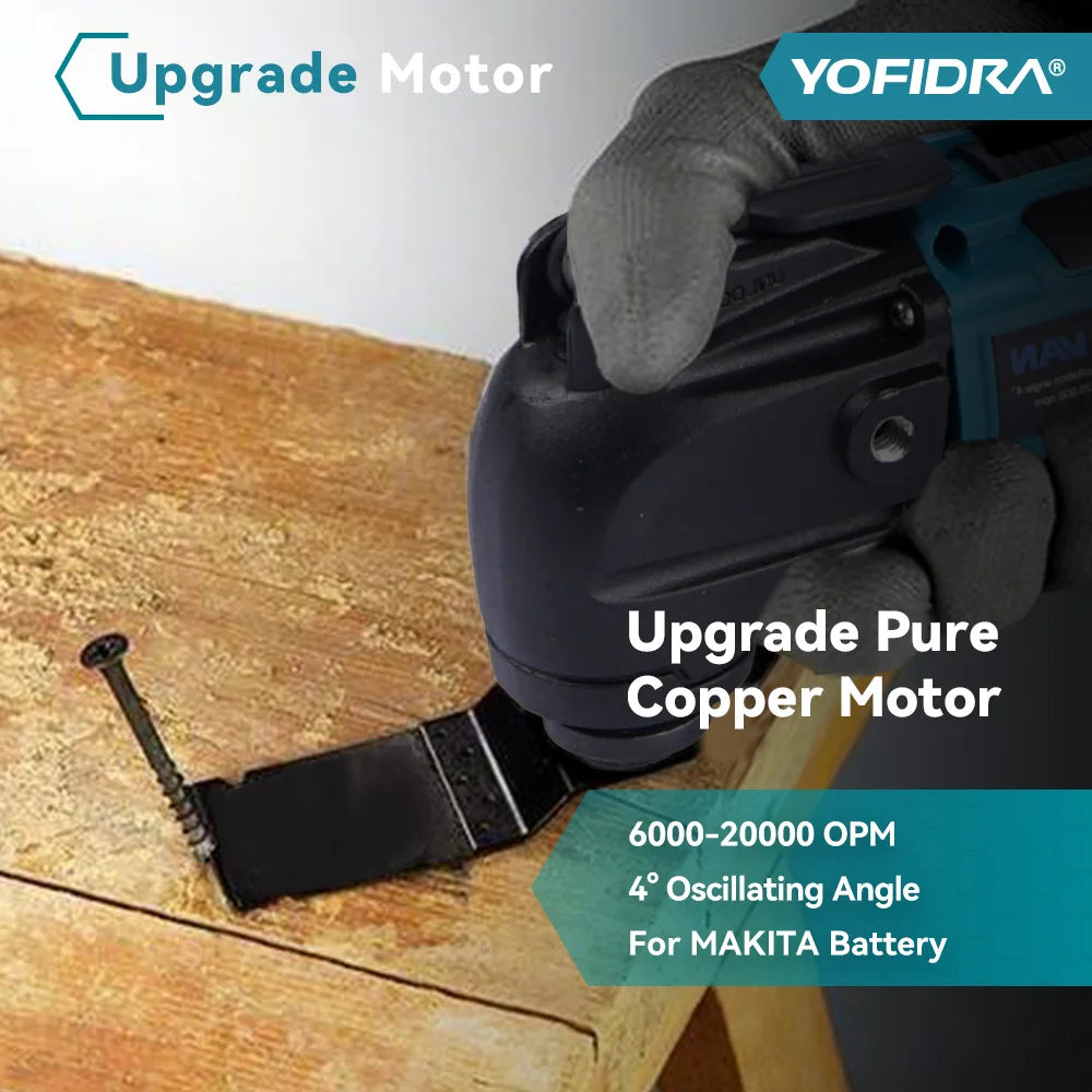 YOFIDRA 600W Oscillating Multi Function Tool 20000PM Electric Saw Trimmer Cutting Woodworking Power Tool for 21V 18V Battery
