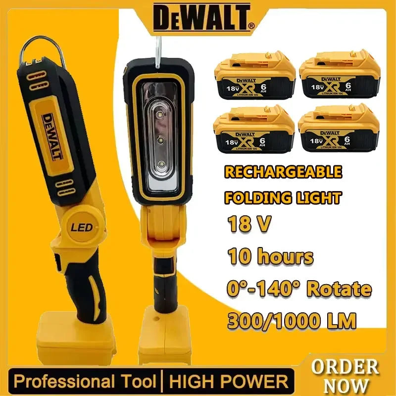 DEWALT 20V Lithium Battery 90 Degree Multifunctional Folding Work Light Portable Camping Light Emergency Flashlight Car Service