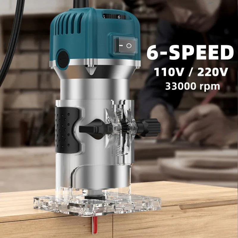 Upgraded 6-speed 800W Woodworking Electric Trimmer 33000 RPM Wood Engraving Slotting Trimming Machine Carving Router
