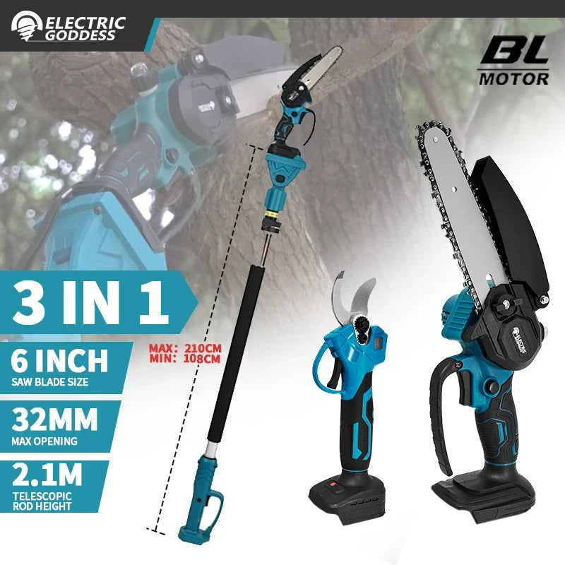 Electric Chainsaw Brushless Telescoping Pole 3 IN 1 Pruner High Branch Saw Garden Tree Pruning Tools For Makita 18V Battery Pins