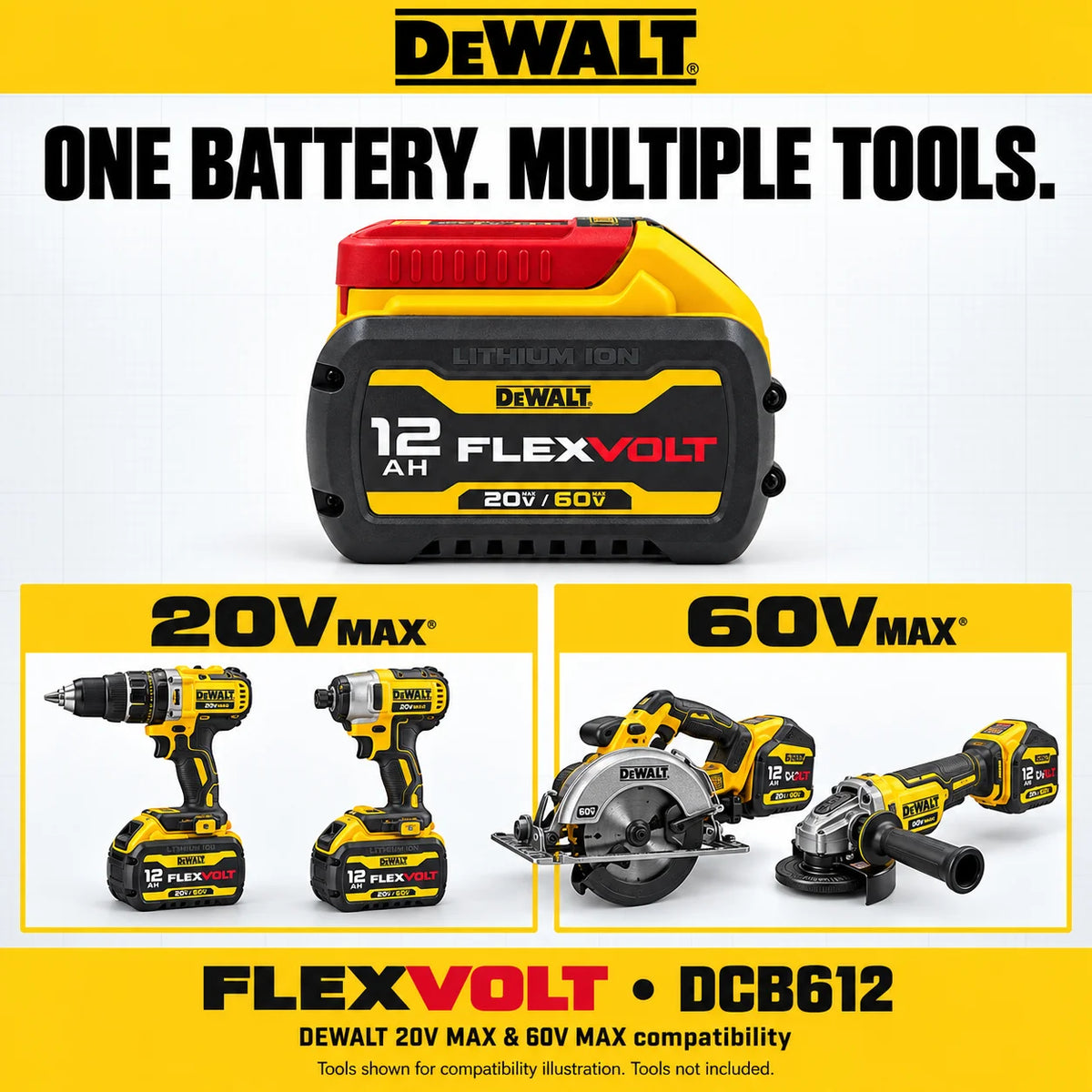 Original DEWALT DCB612 FLEXVOLT 60V MAX 12Ah Lithium Ion Rechargeable Battery for 20V and 60V MAX Cordless Power Tools