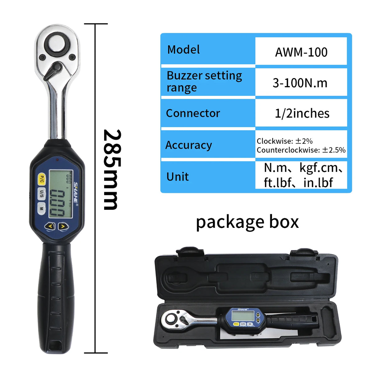 SHAHE Mini Digital Torque Wrench 1/4 3/8 1/2 Adjustable Professional Electronic Torque Wrench Digital Hand Tools