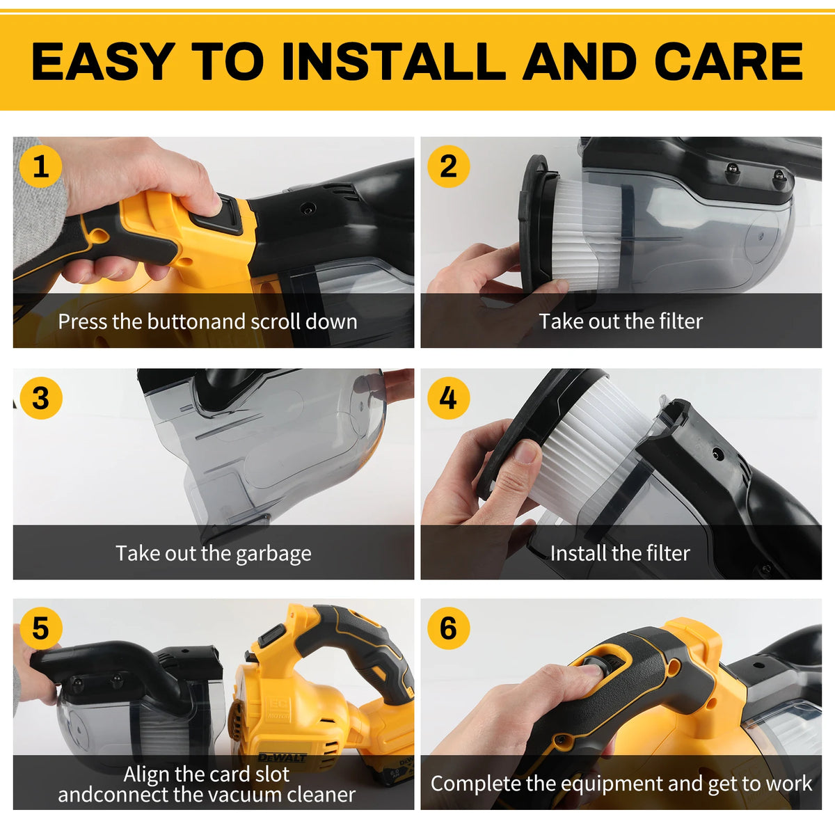 DEWALT dcv501 20V Cordless Vacuum Cleaner 18V powerful, LED Lighting, 0.7L Large Dust Cup,for Home and Car Interior Cleaning