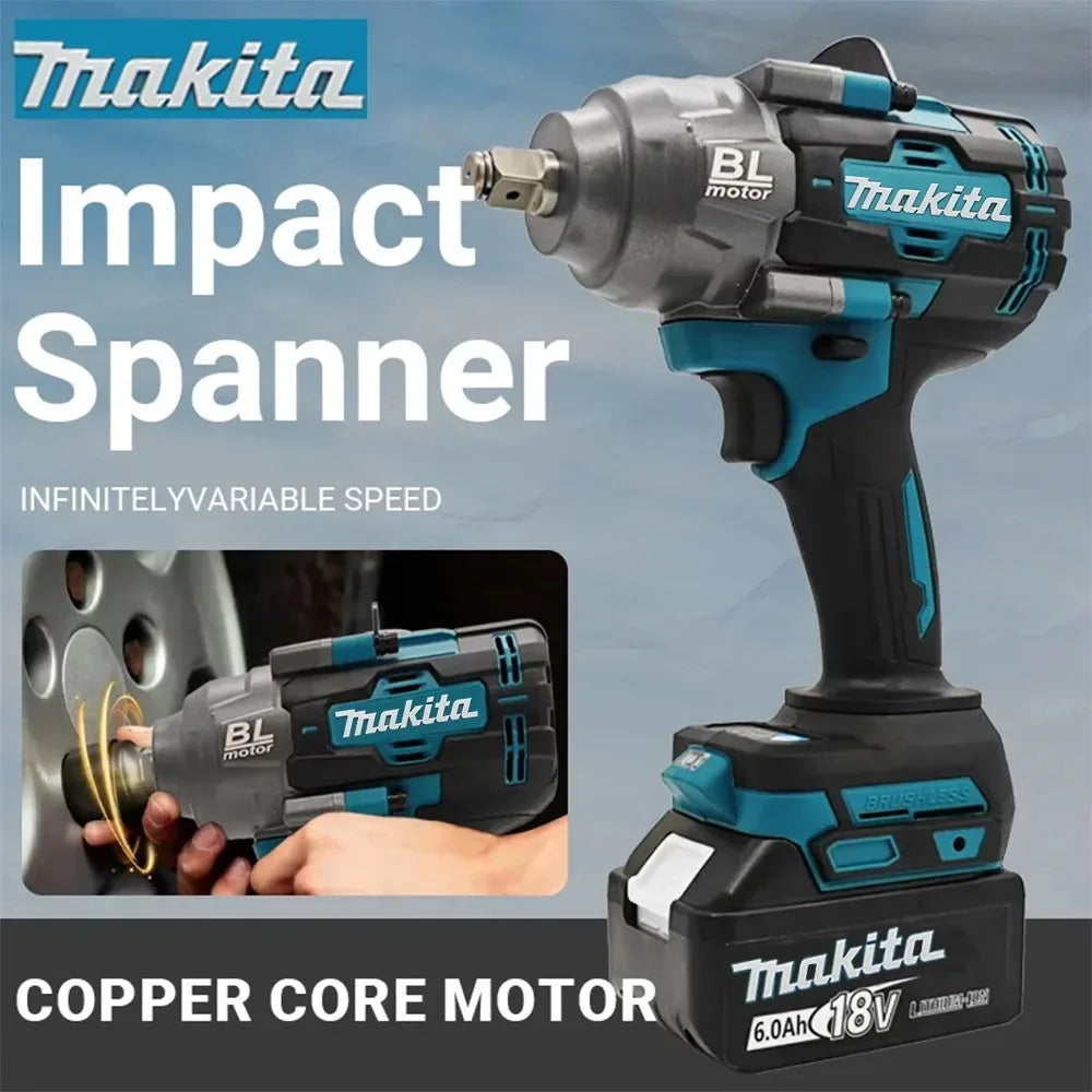 Makita 1000Nm High Torque 18V Cordless Brushless Wrench Wireless Impact Tool for Car Tire Repair, Compatible with Makita Battery