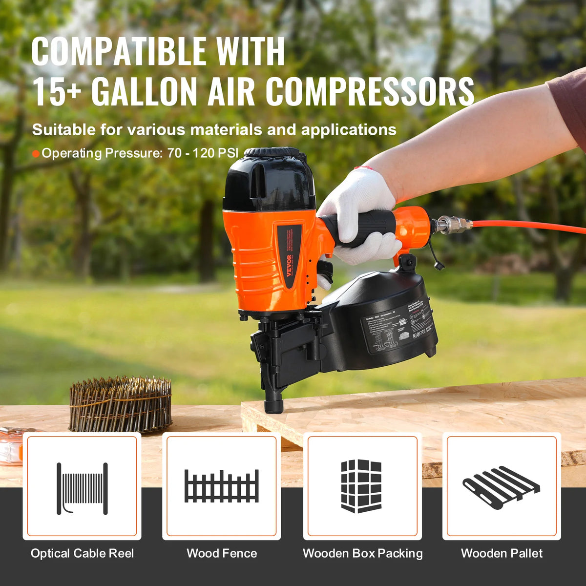 SucceBuy Coil Siding Nailer CN65 CN55 CN70 CN83 CN90 Pneumatic Siding Nail Gun Pallet Making Coil Nailer 70-120PSI Air Nailer